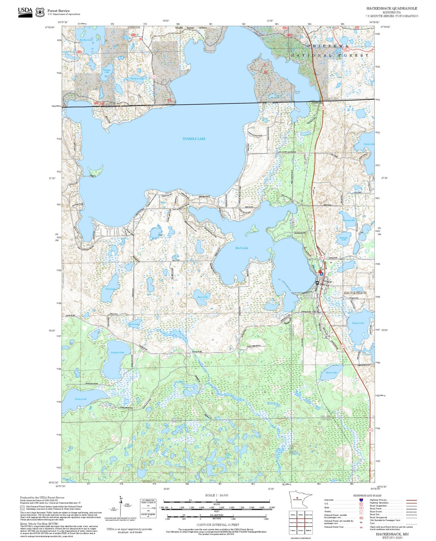 2025 Forest Service Topo Map of Hackensack Minnesota