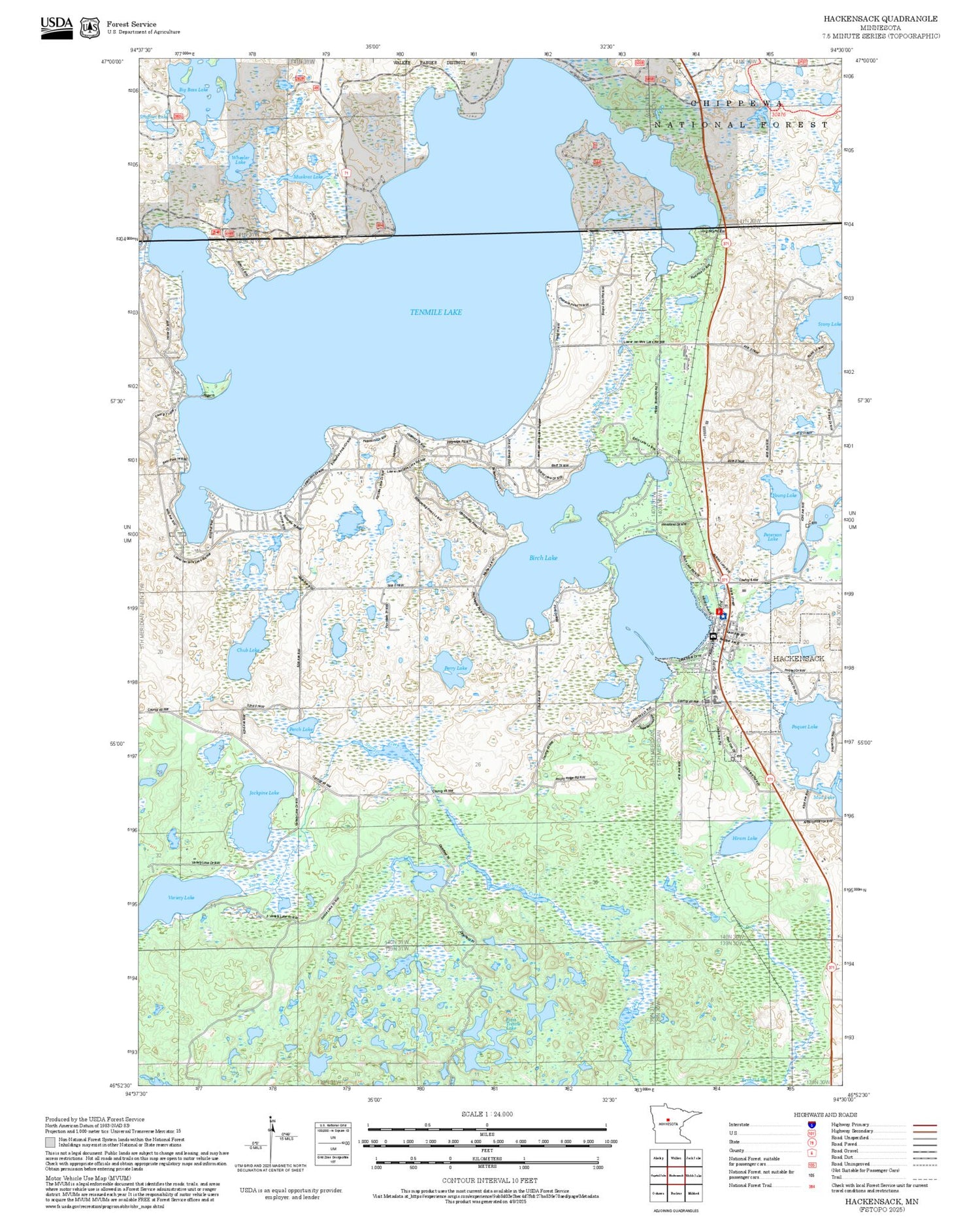 2025 Forest Service Topo Map of Hackensack Minnesota