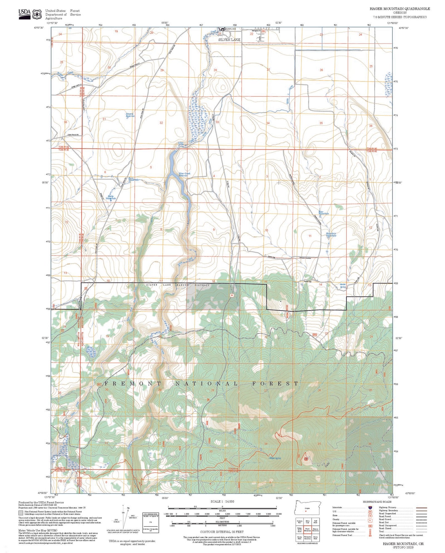 2025 Forest Service Topo Map of Hager Mountain Oregon