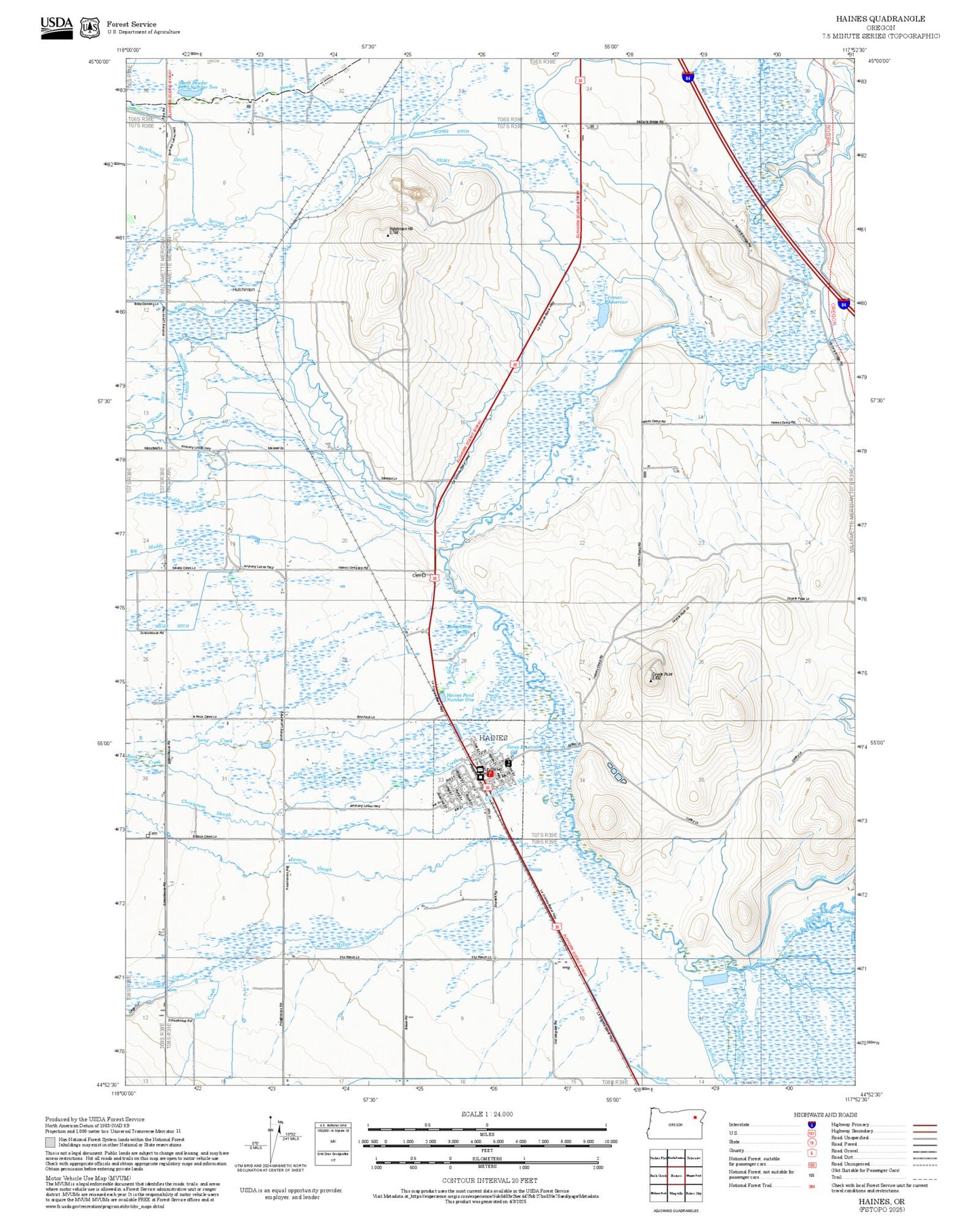 2025 Forest Service Topo Map of Haines Oregon