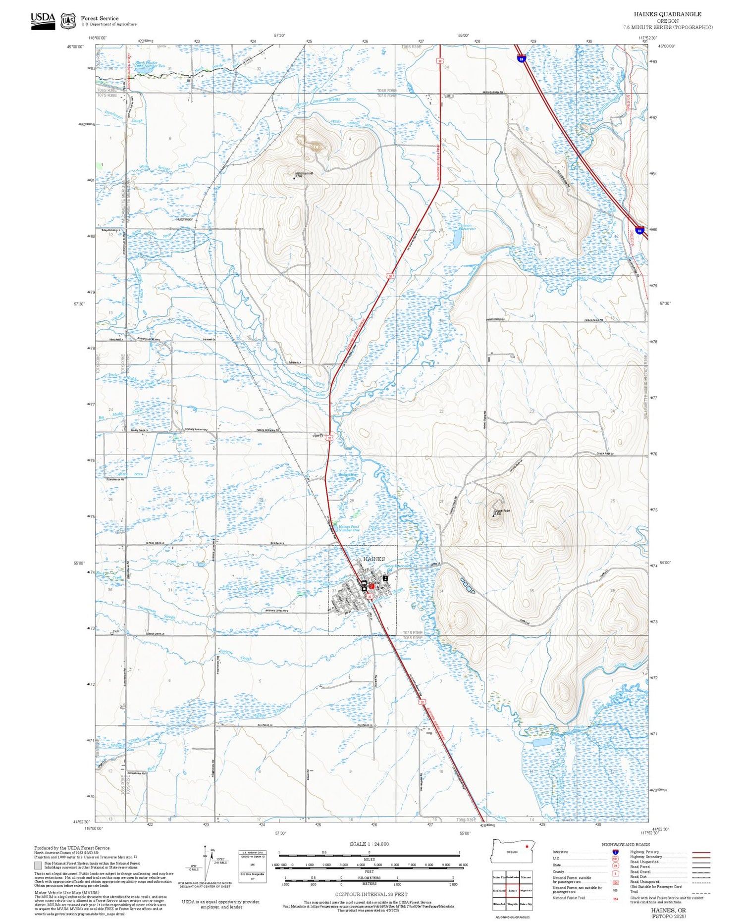 2025 Forest Service Topo Map of Haines Oregon