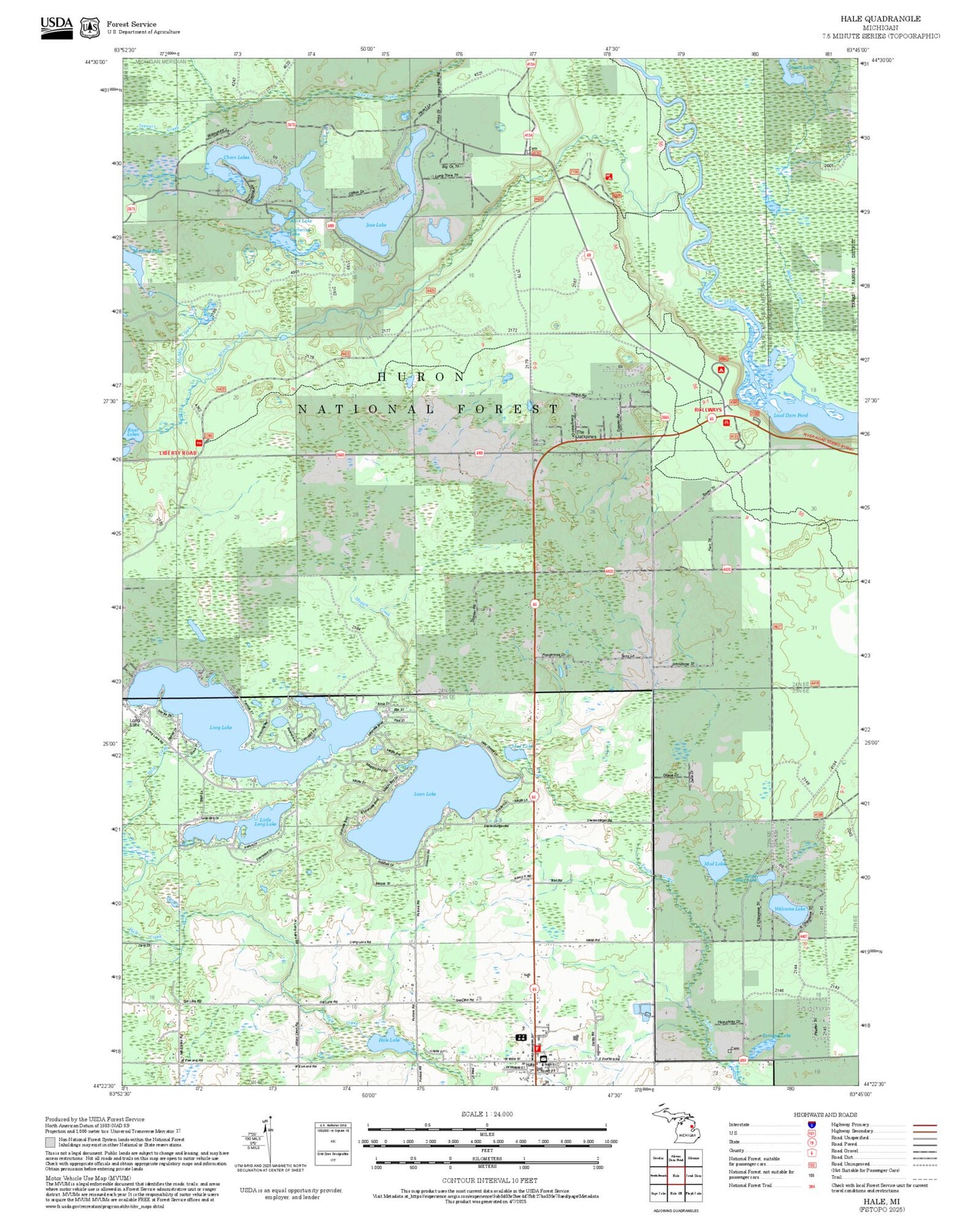 2025 Forest Service Topo Map of Hale Michigan