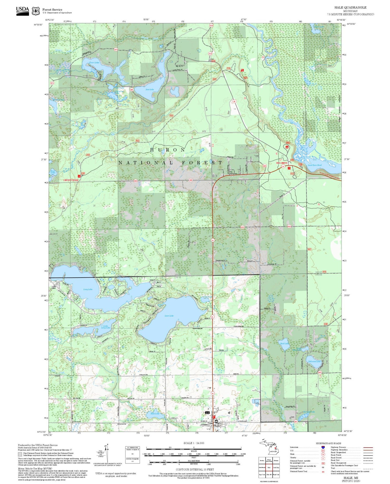 2025 Forest Service Topo Map of Hale Michigan