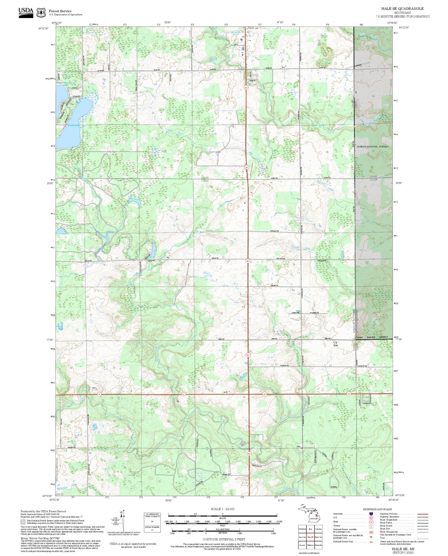 2025 Forest Service Topo Map of Hale SE Michigan
