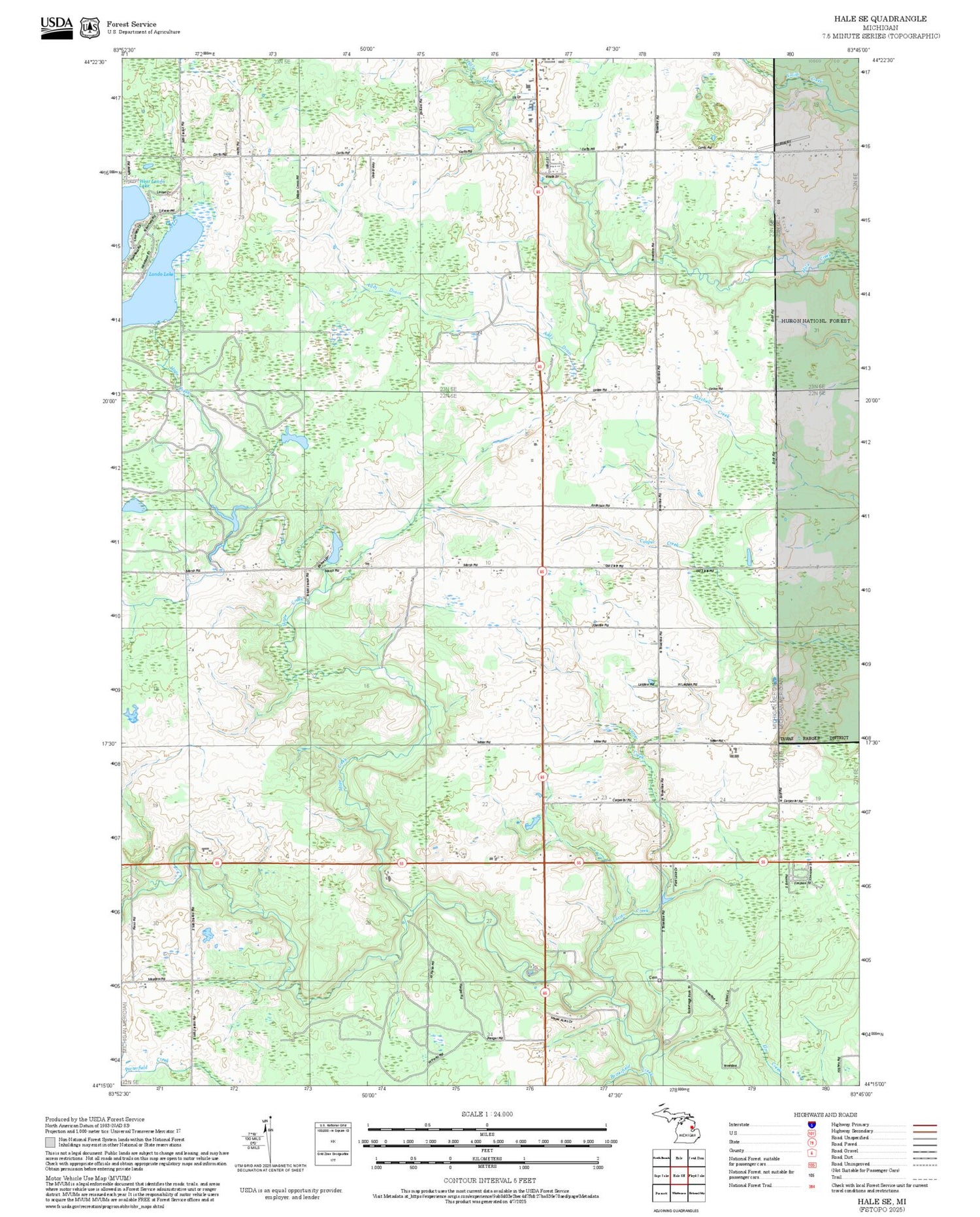 2025 Forest Service Topo Map of Hale SE Michigan