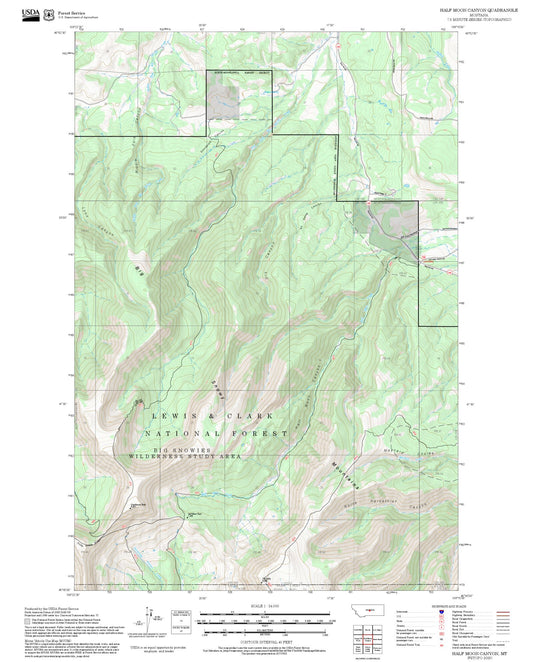 2025 Forest Service Topo Map of Half Moon Canyon Montana