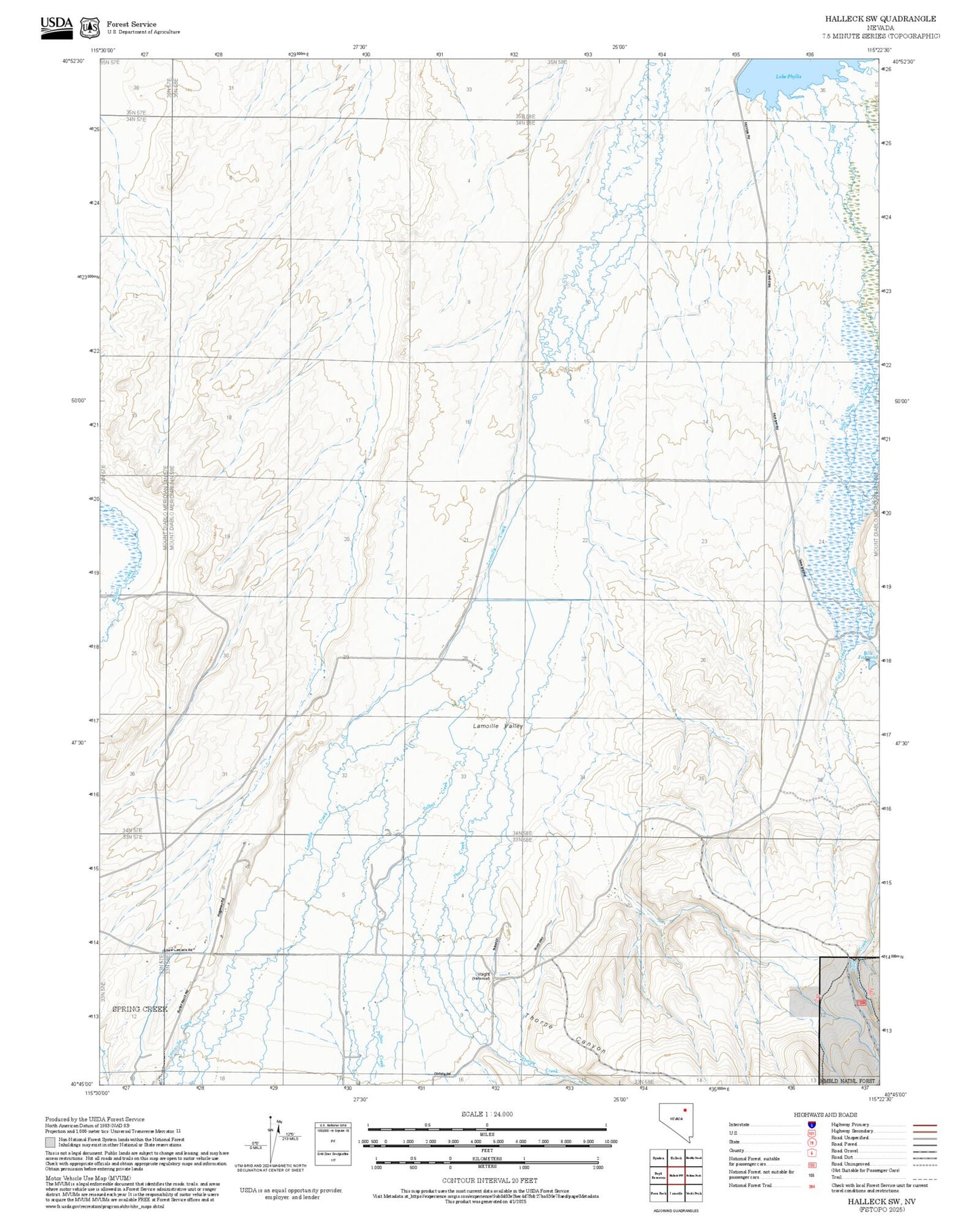 2025 Forest Service Topo Map of Halleck SW Nevada