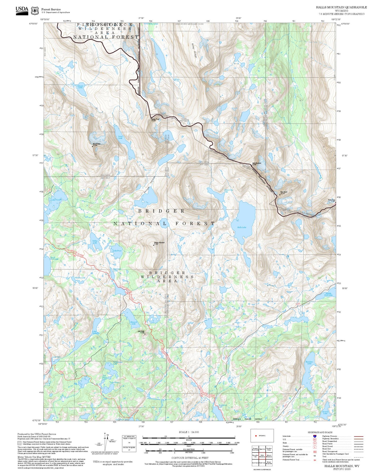 2025 Forest Service Topo Map of Halls Mountain Wyoming