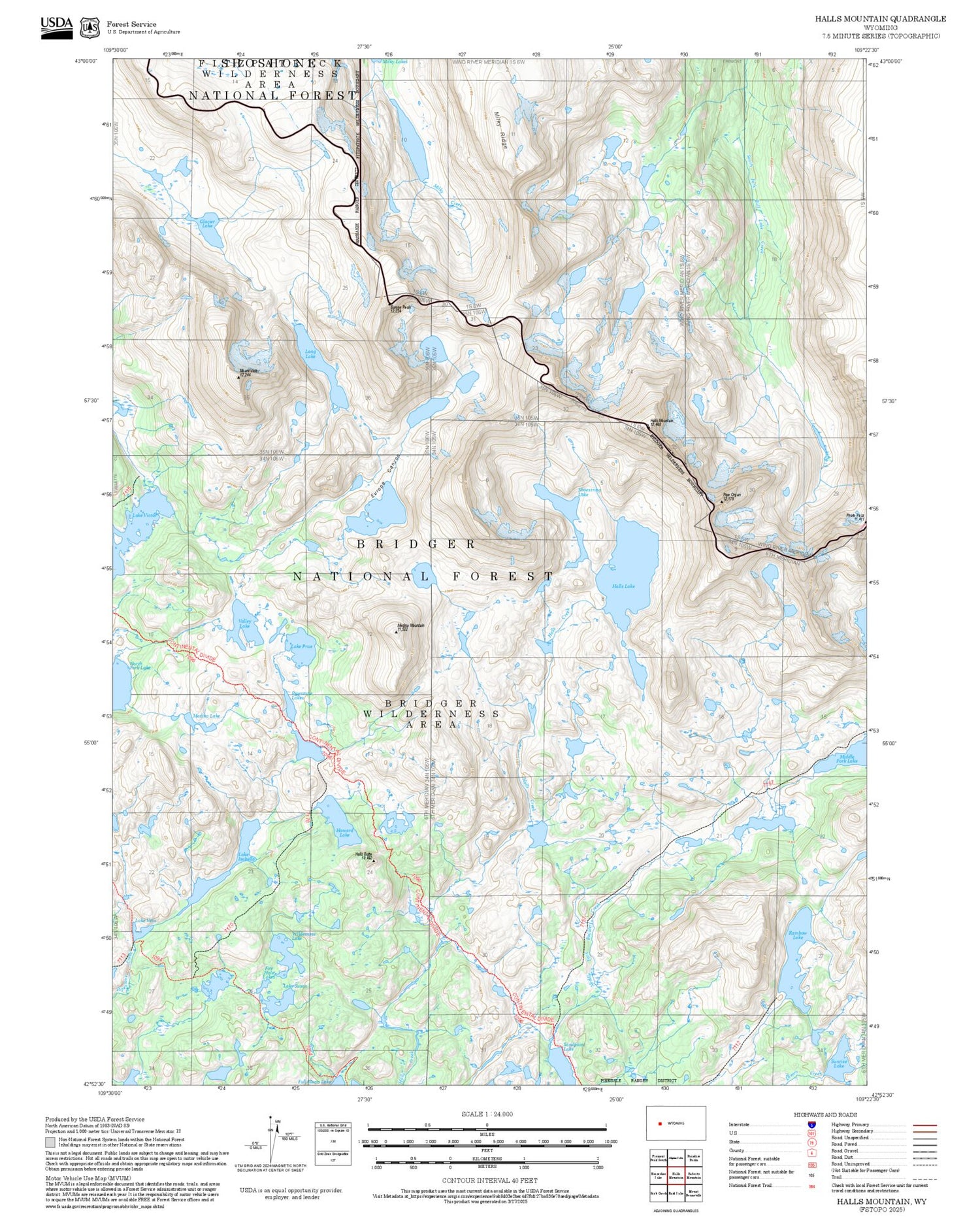 2025 Forest Service Topo Map of Halls Mountain Wyoming
