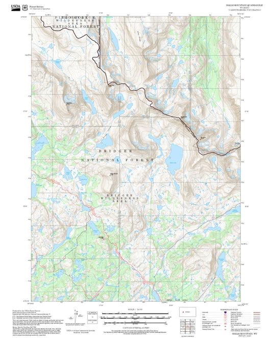 2025 Forest Service Topo Map of Halls Mountain Wyoming