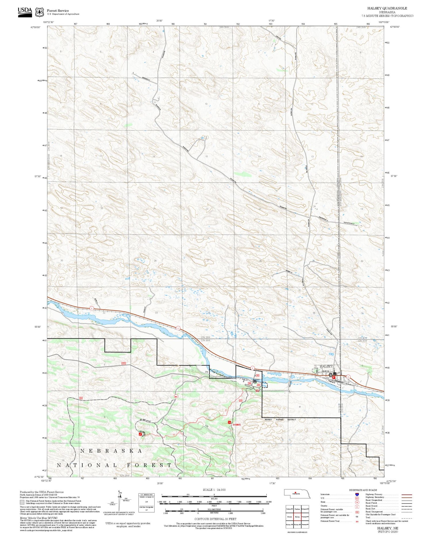 2025 Forest Service Topo Map of Halsey Nebraska