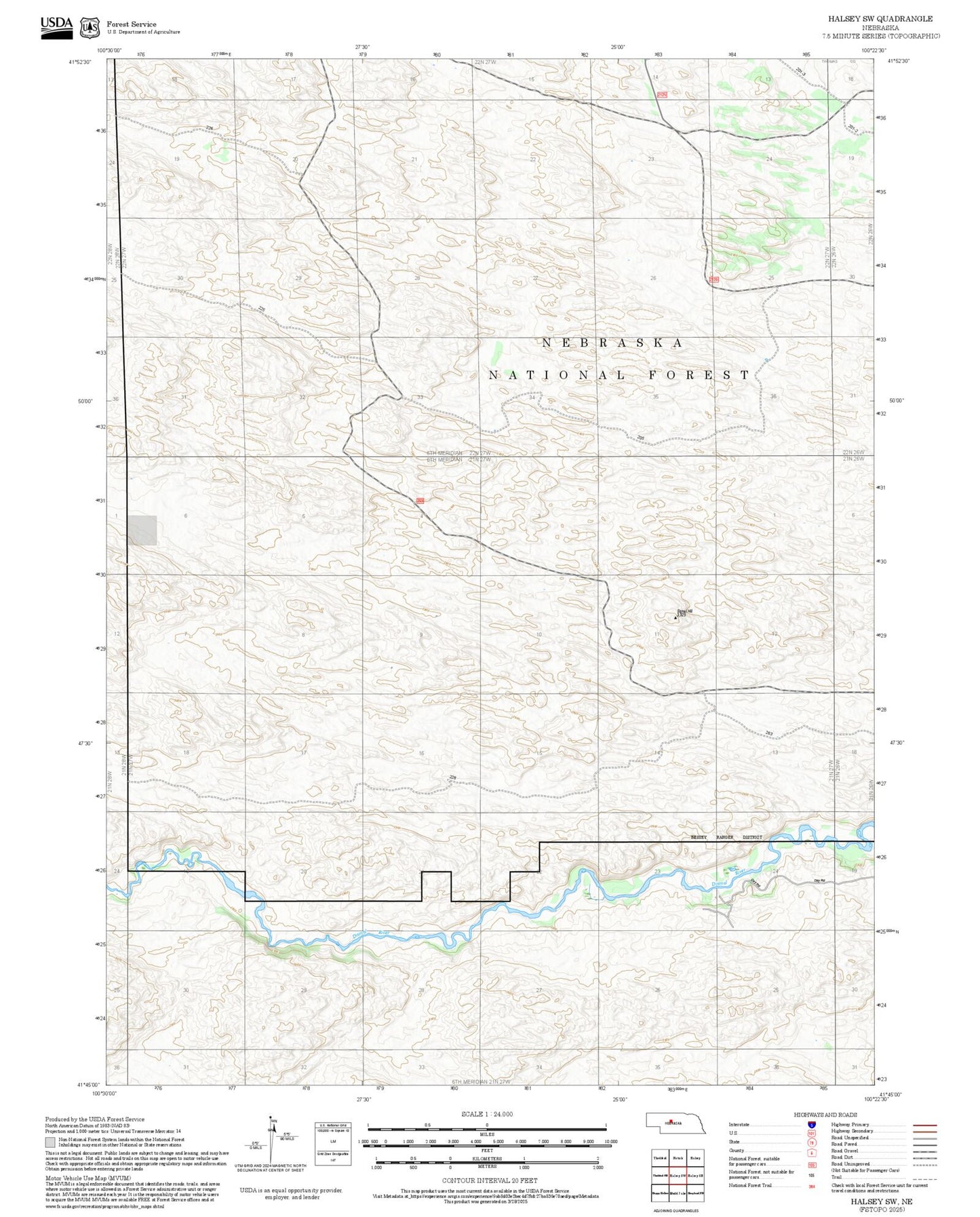 2025 Forest Service Topo Map of Halsey SW Nebraska