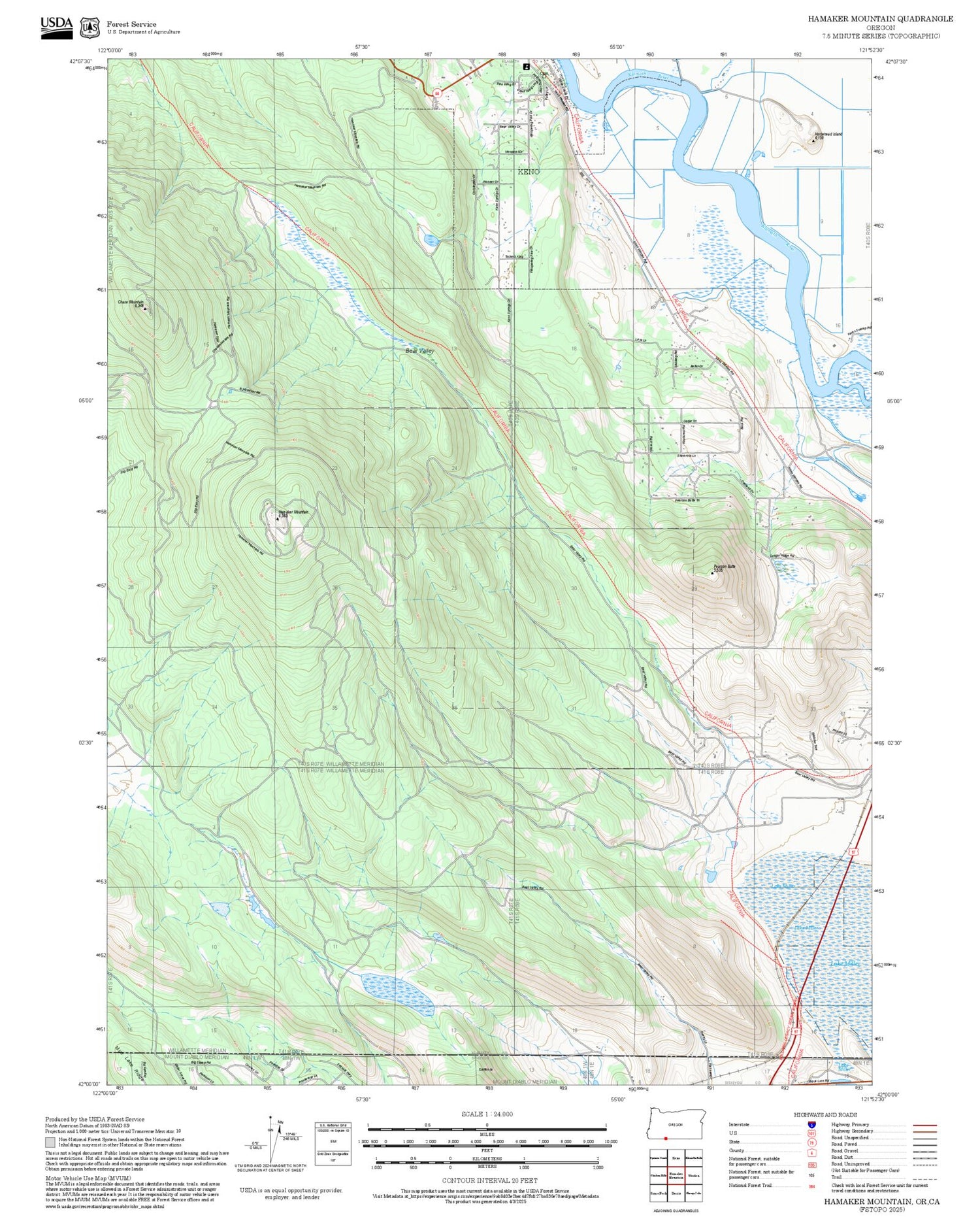 2025 Forest Service Topo Map of Hamaker Mountain Oregon