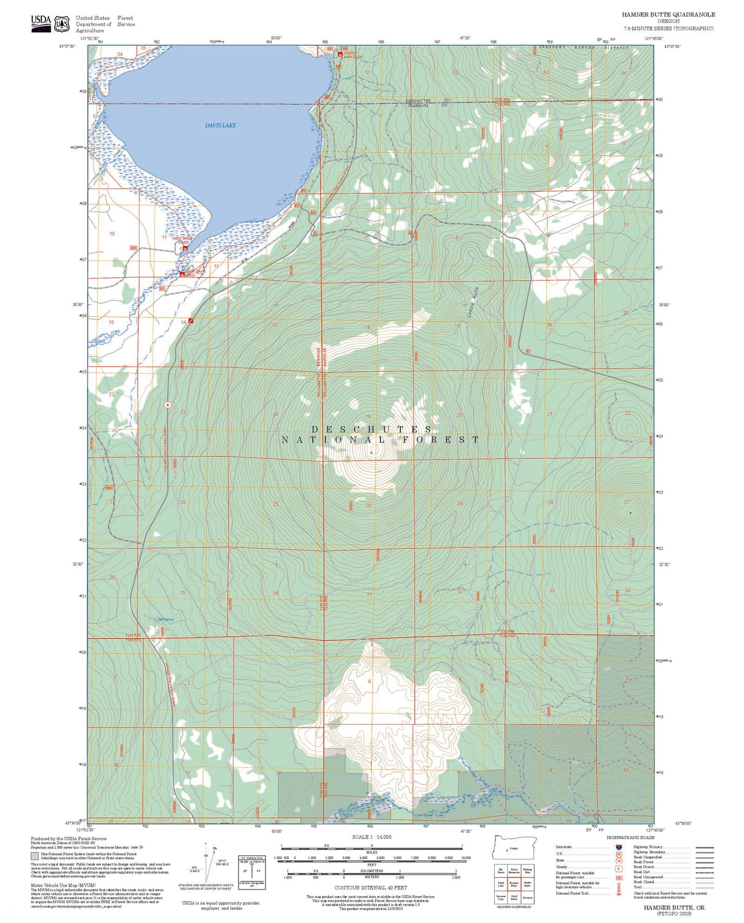 2025 Forest Service Topo Map of Hamner Butte Oregon