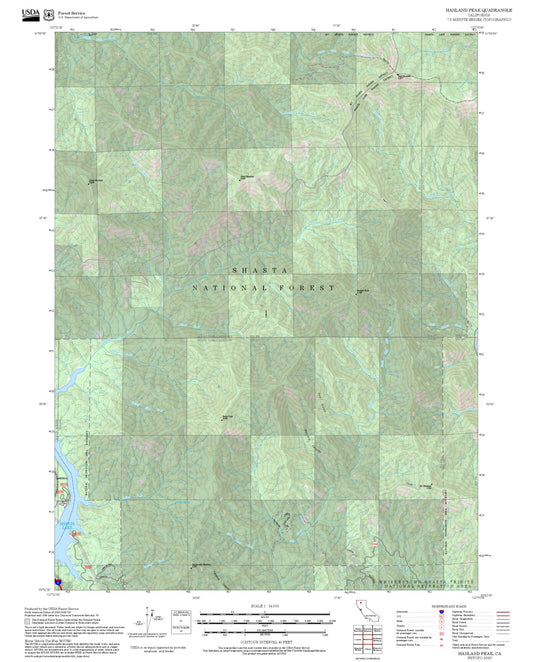 2025 Forest Service Topo Map of Hanland Peak California