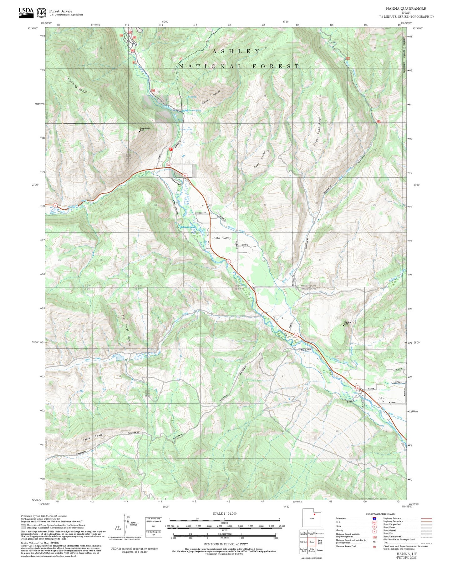 2025 Forest Service Topo Map of Hanna Utah