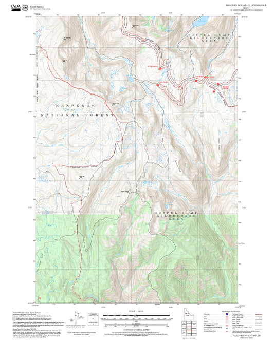 2025 Forest Service Topo Map of Hanover Mountain Idaho