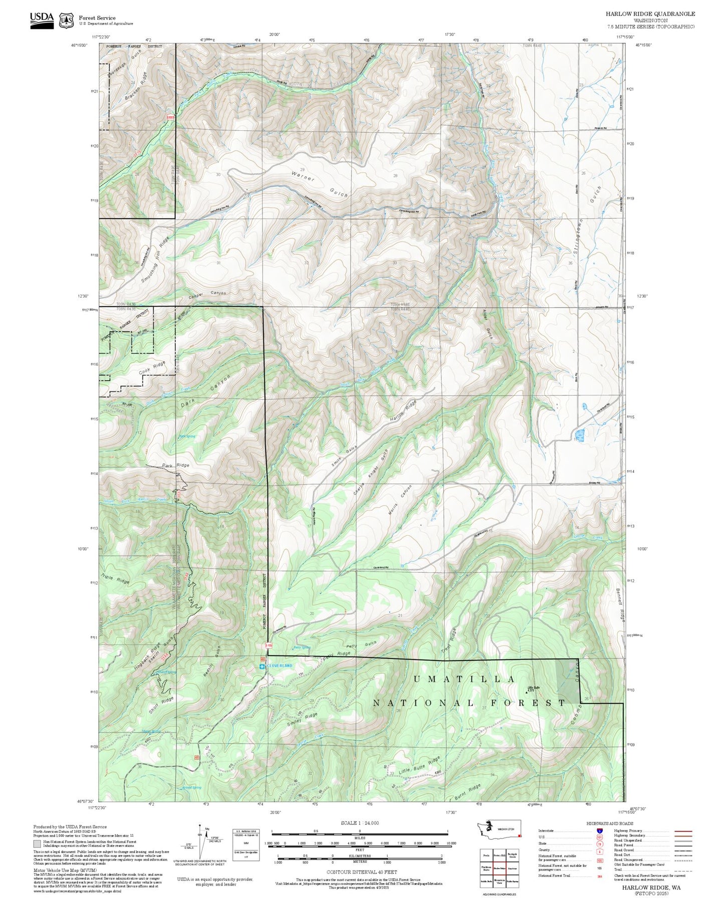 2025 Forest Service Topo Map of Harlow Ridge Washington