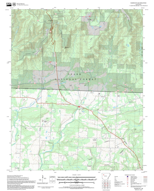 2025 Forest Service Topo Map of Harmony Arkansas