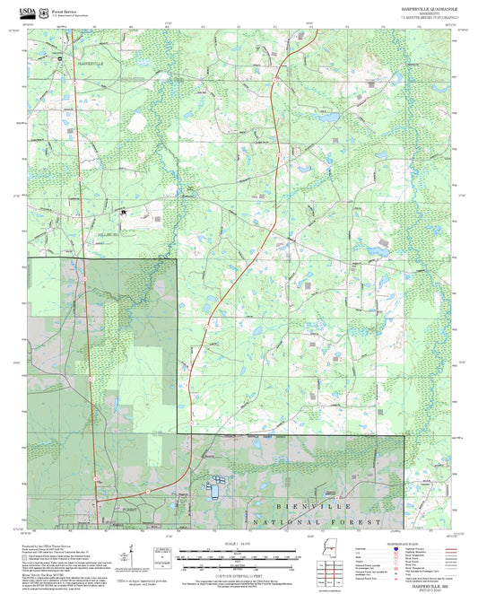 2025 Forest Service Topo Map of Harperville Mississippi