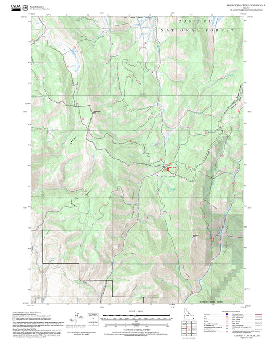 2025 Forest Service Topo Map of Harrington Peak Idaho