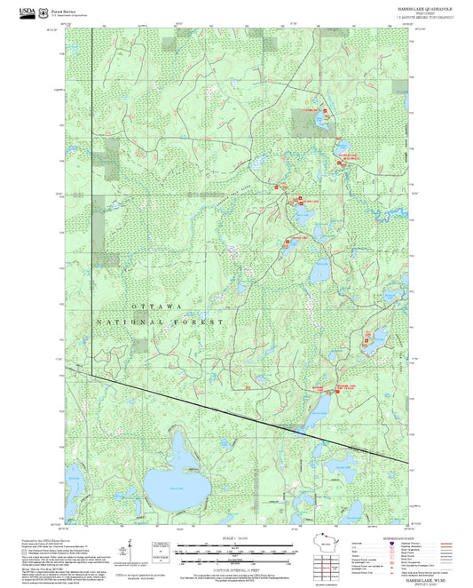 2025 Forest Service Topo Map of Harris Lake Wisconsin