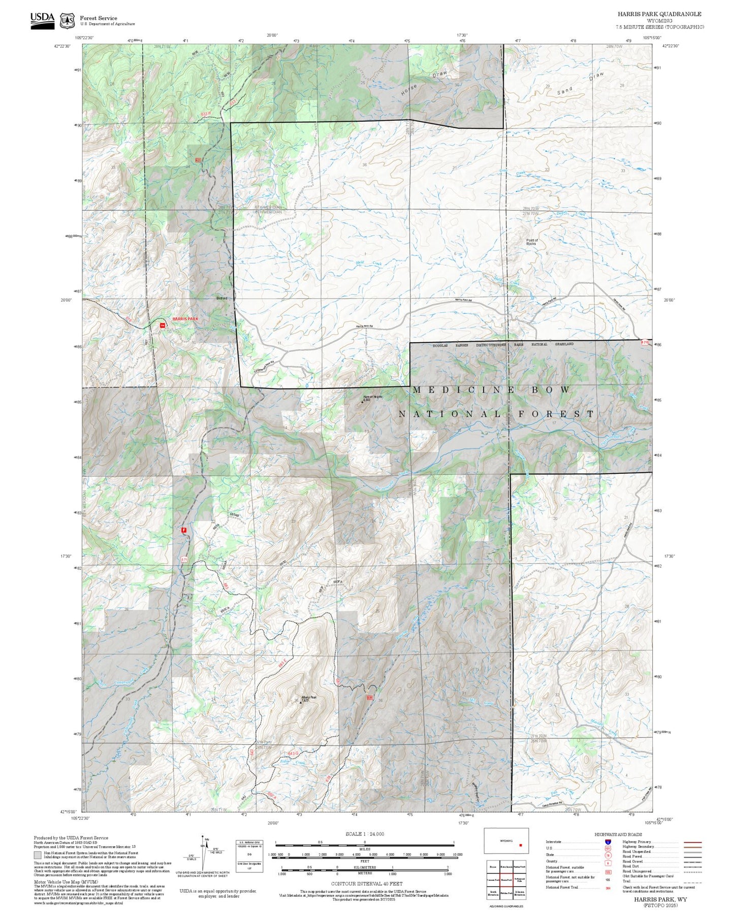 2025 Forest Service Topo Map of Harris Park Wyoming