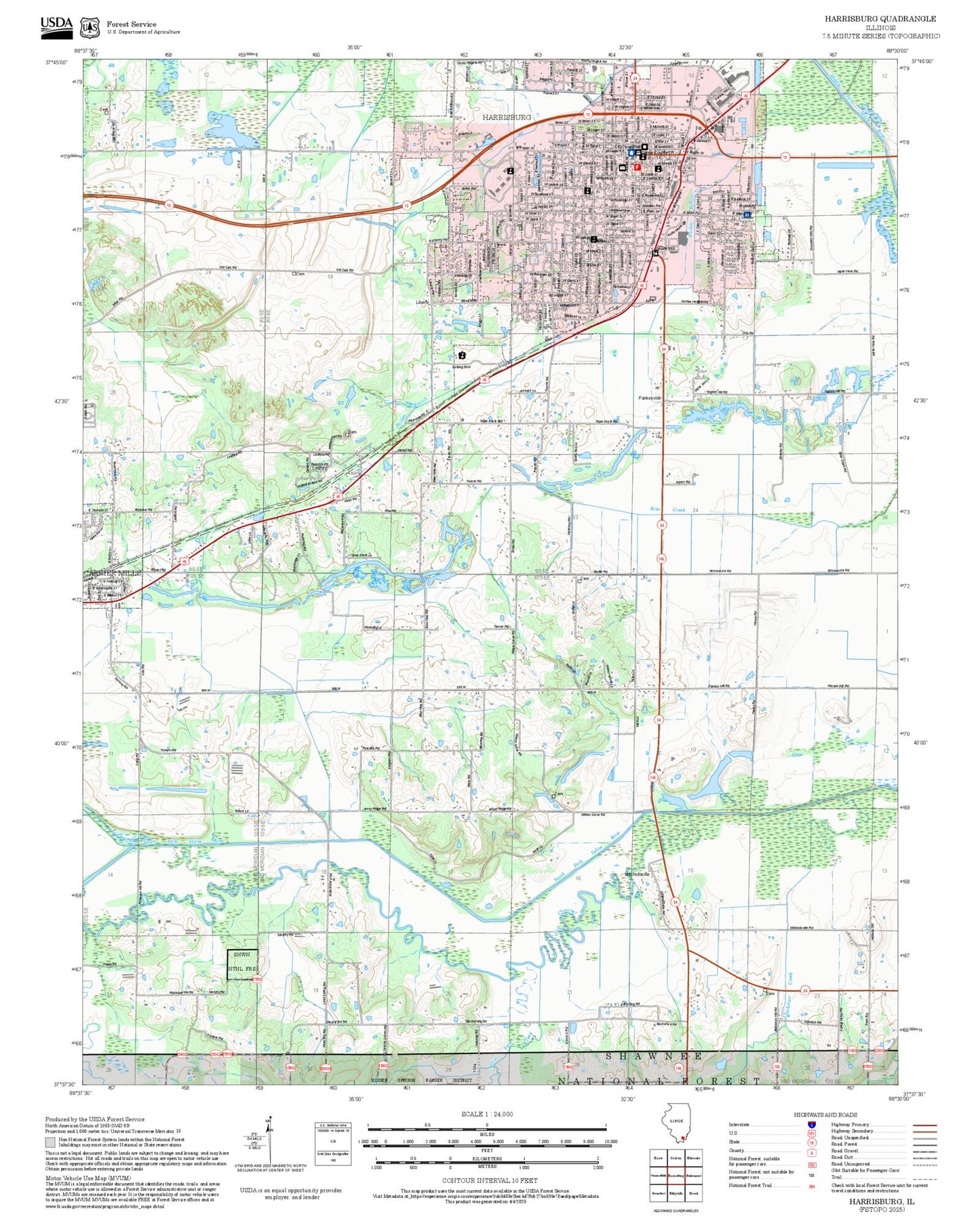 2025 Forest Service Topo Map of Harrisburg Illinois