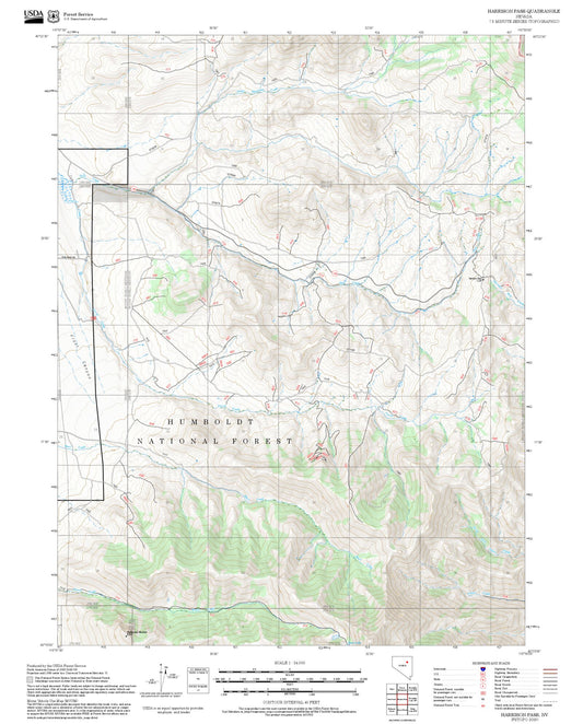 2025 Forest Service Topo Map of Harrison Pass Nevada