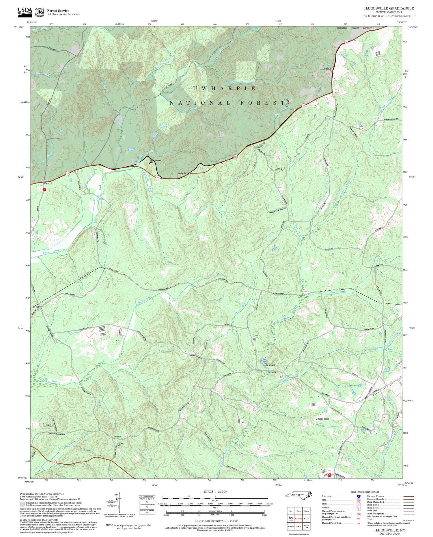 2025 Forest Service Topo Map of Harrisville North Carolina