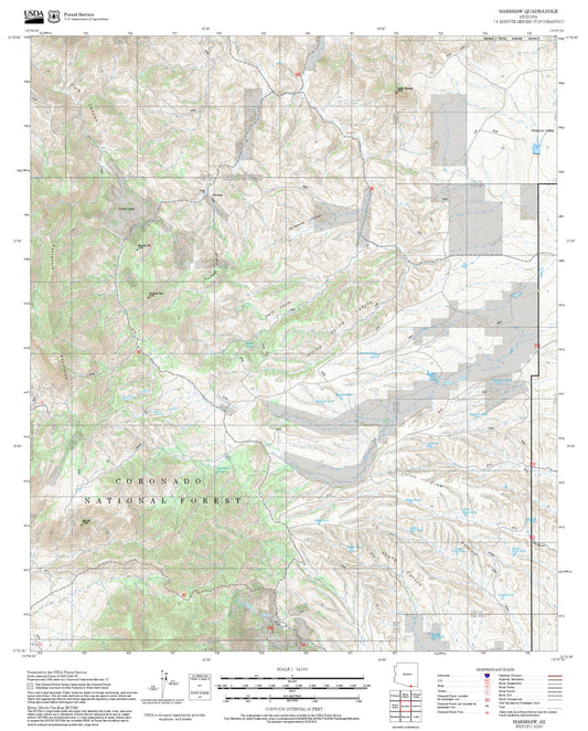 2025 Forest Service Topo Map of Harshaw Arizona