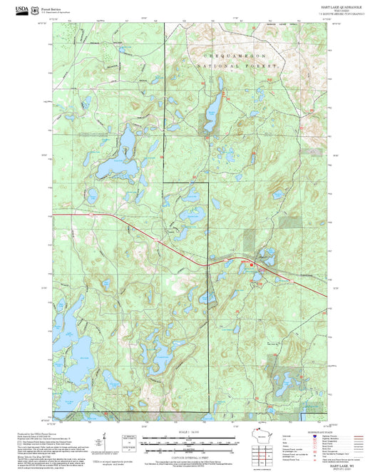 2025 Forest Service Topo Map of Hart Lake Wisconsin
