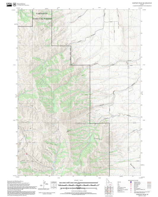 2025 Forest Service Topo Map of Hartley Peak Idaho