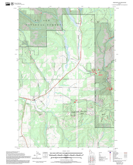 2025 Forest Service Topo Map of Harvard Idaho