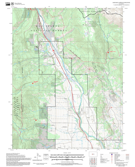 2025 Forest Service Topo Map of Harvard Lakes Colorado