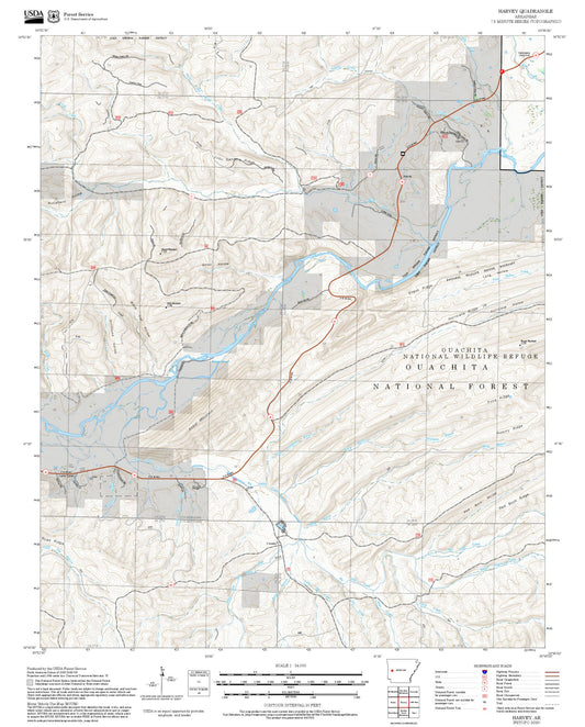 2025 Forest Service Topo Map of Harvey Arkansas