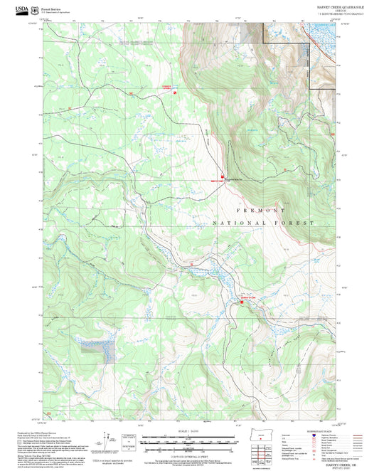 2025 Forest Service Topo Map of Harvey Creek Oregon