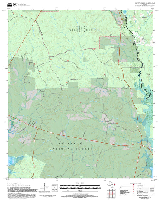 2025 Forest Service Topo Map of Harvey Creek Texas