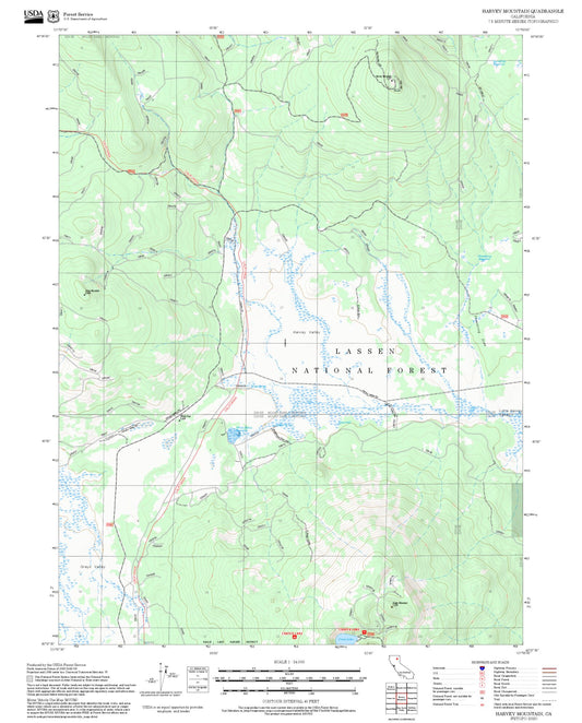 2025 Forest Service Topo Map of Harvey Mountain California