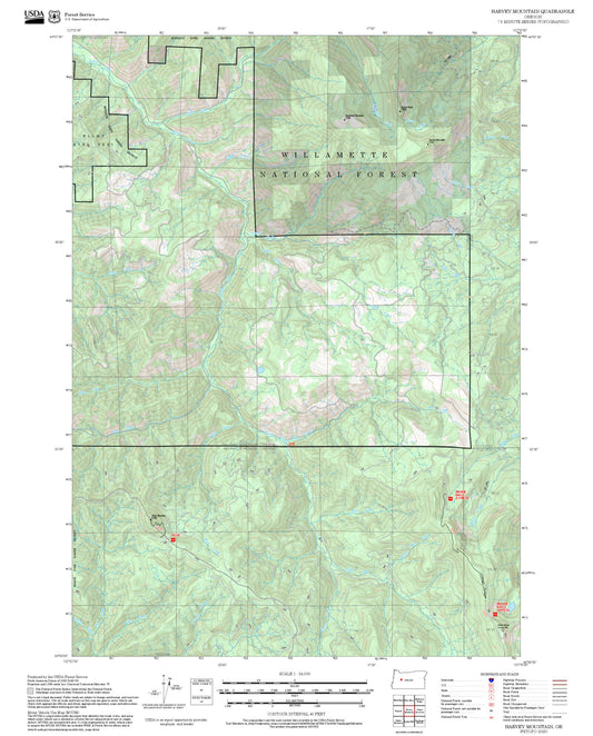 2025 Forest Service Topo Map of Harvey Mountain Oregon