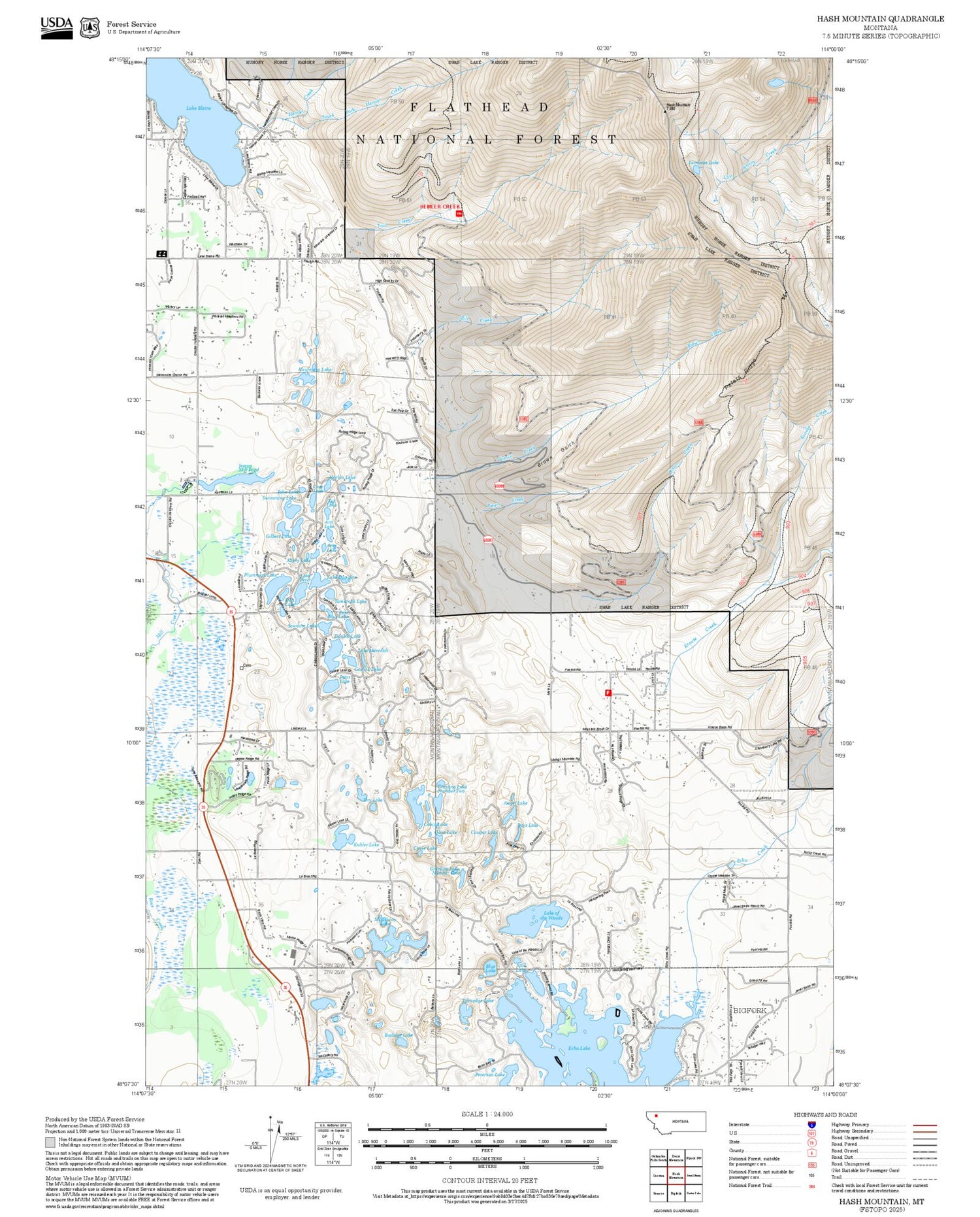 2025 Forest Service Topo Map of Hash Mountain Montana