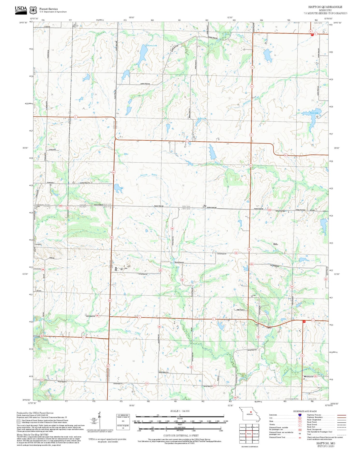 2025 Forest Service Topo Map of Hatton Missouri