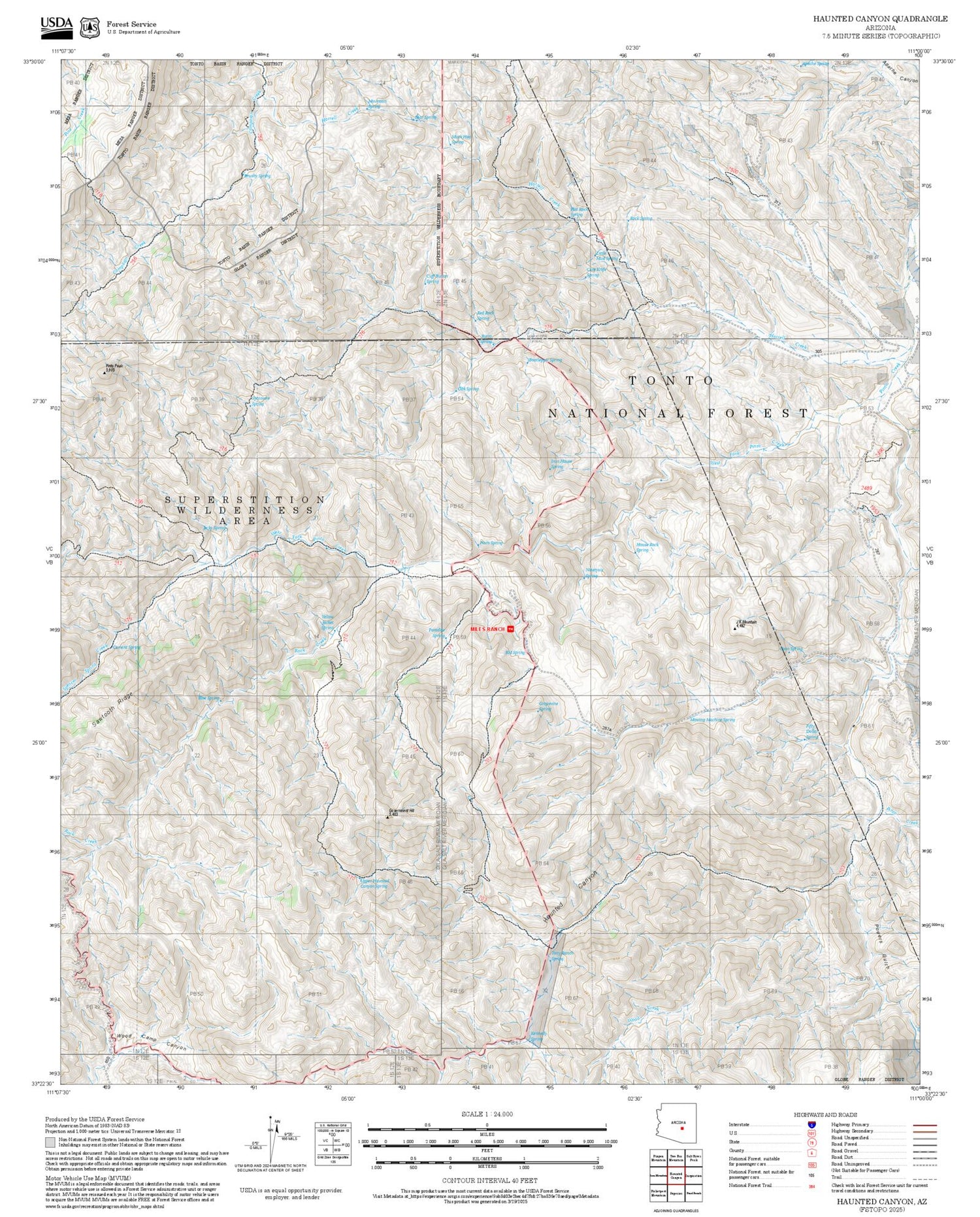 2025 Forest Service Topo Map of Haunted Canyon Arizona
