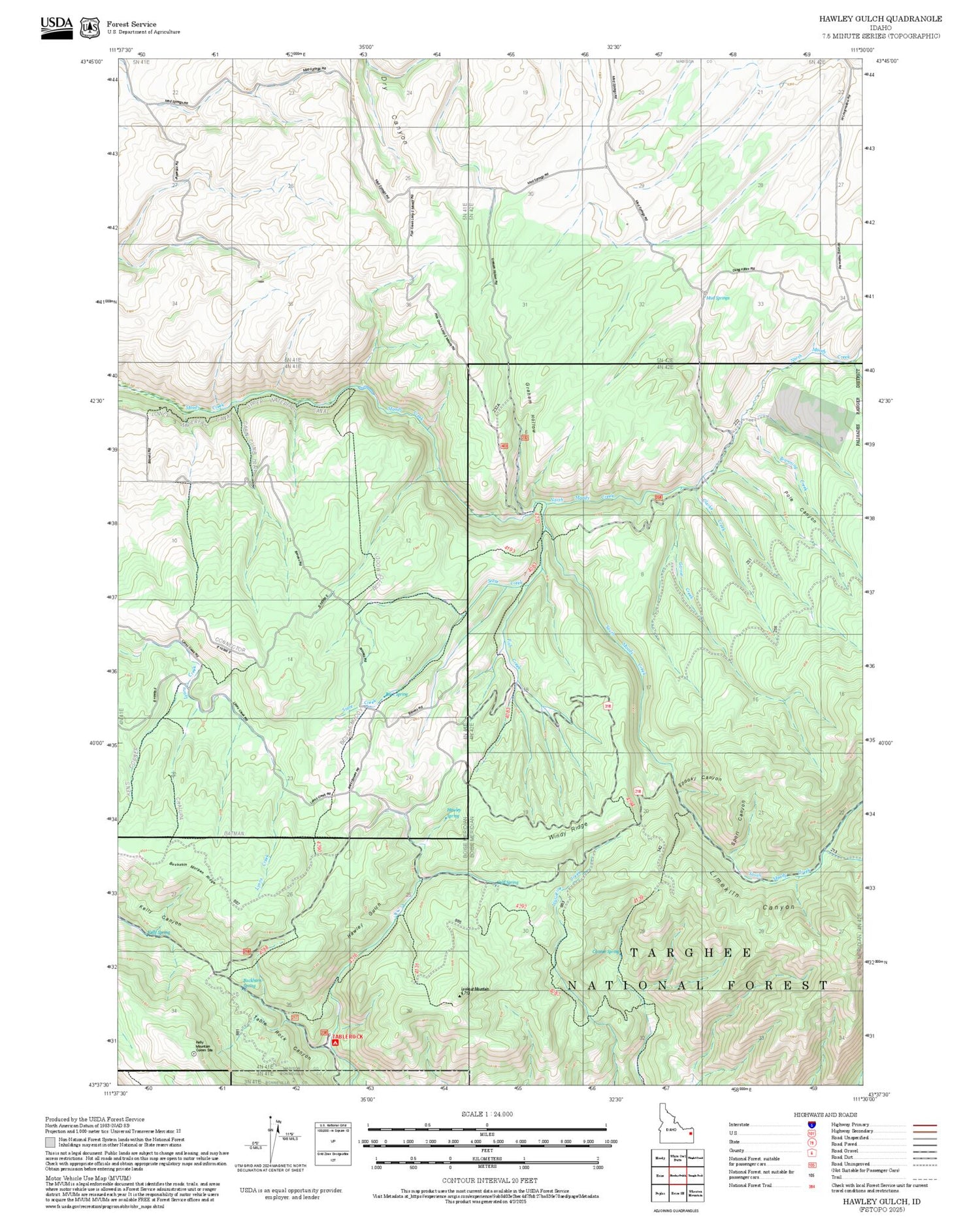 2025 Forest Service Topo Map of Hawley Gulch Idaho