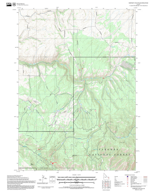 2025 Forest Service Topo Map of Hawley Gulch Idaho