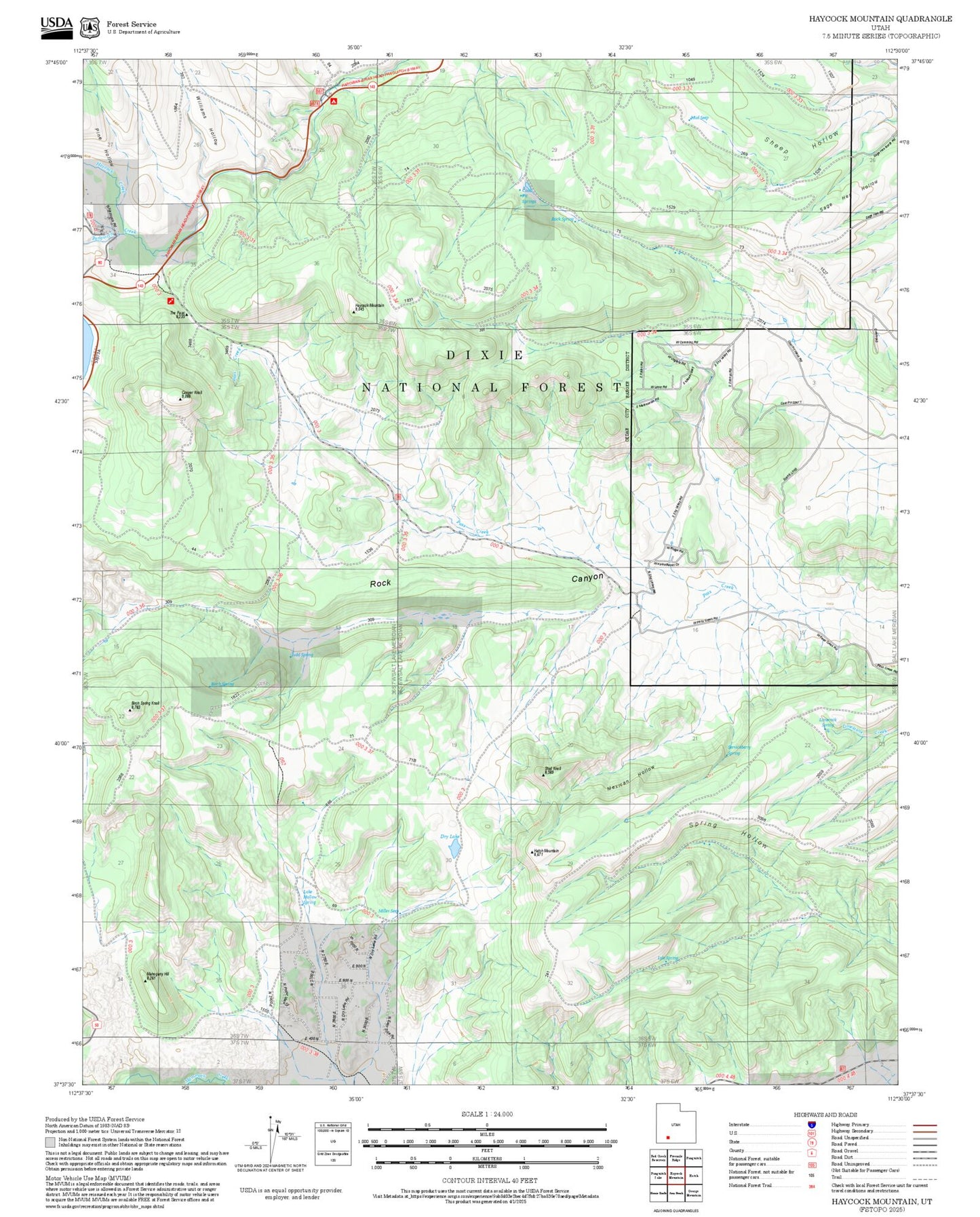 2025 Forest Service Topo Map of Haycock Mountain Utah