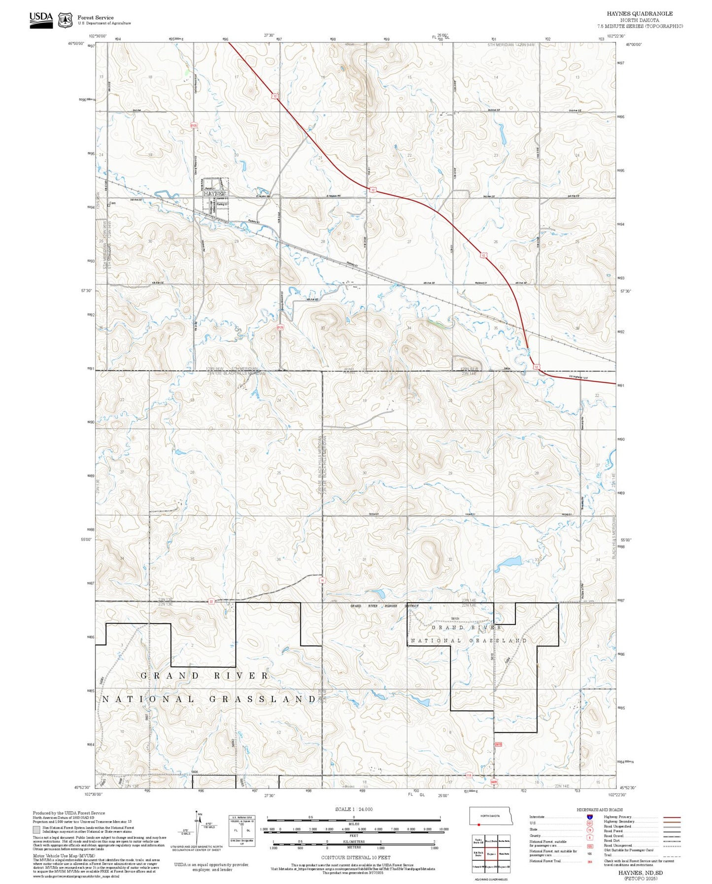 2025 Forest Service Topo Map of Haynes North Dakota