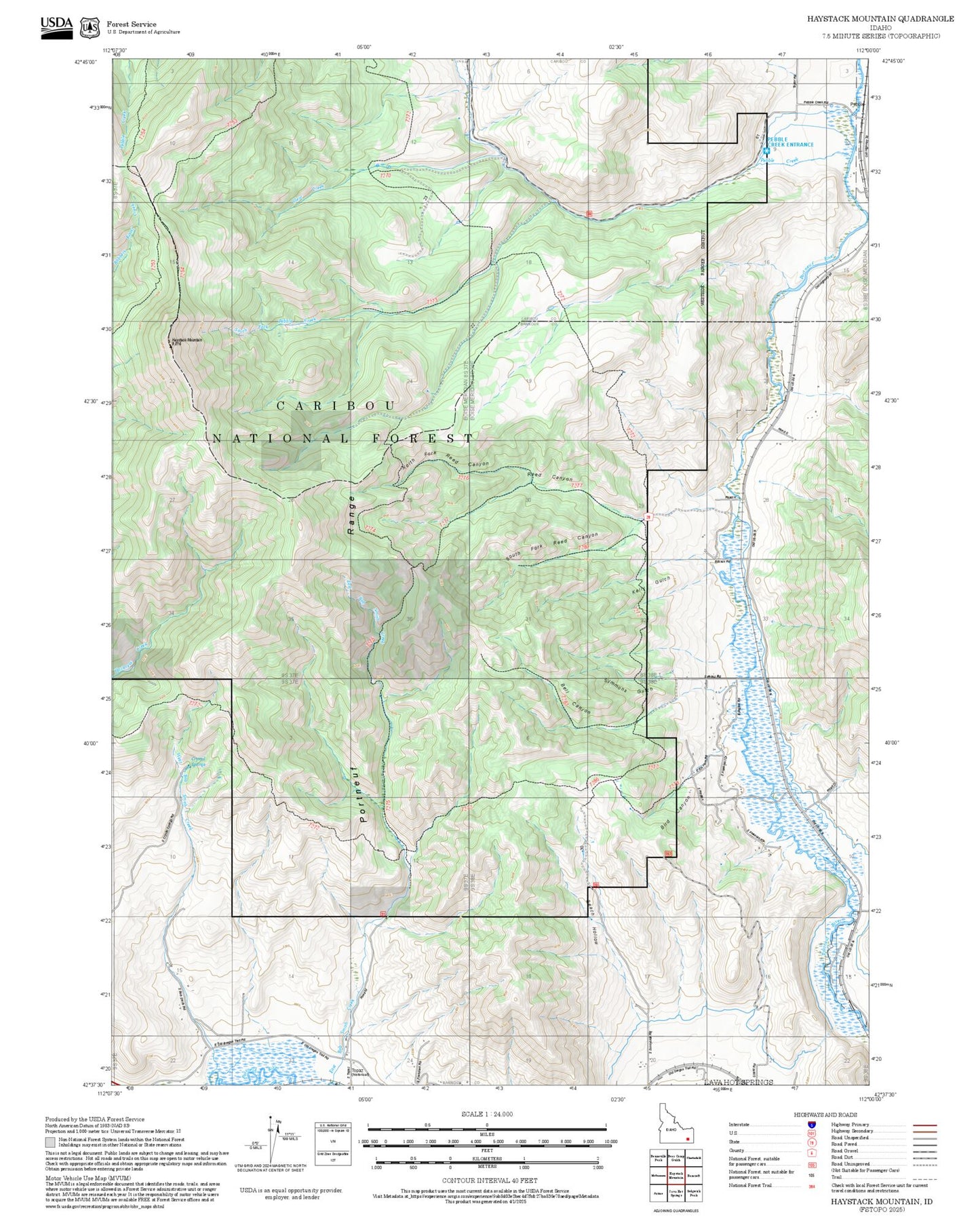 2025 Forest Service Topo Map of Haystack Mountain Idaho
