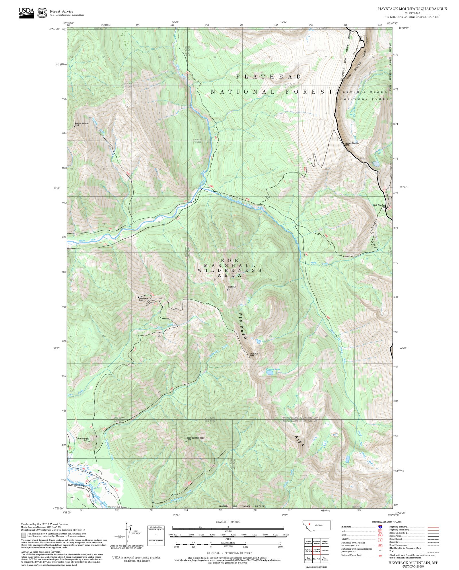2025 Forest Service Topo Map of Haystack Mountain Montana – MyTopo Map ...