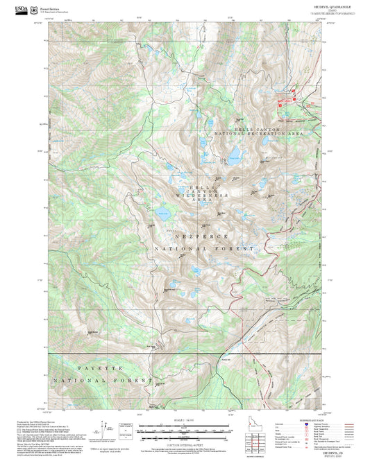 2025 Forest Service Topo Map of He Devil Idaho